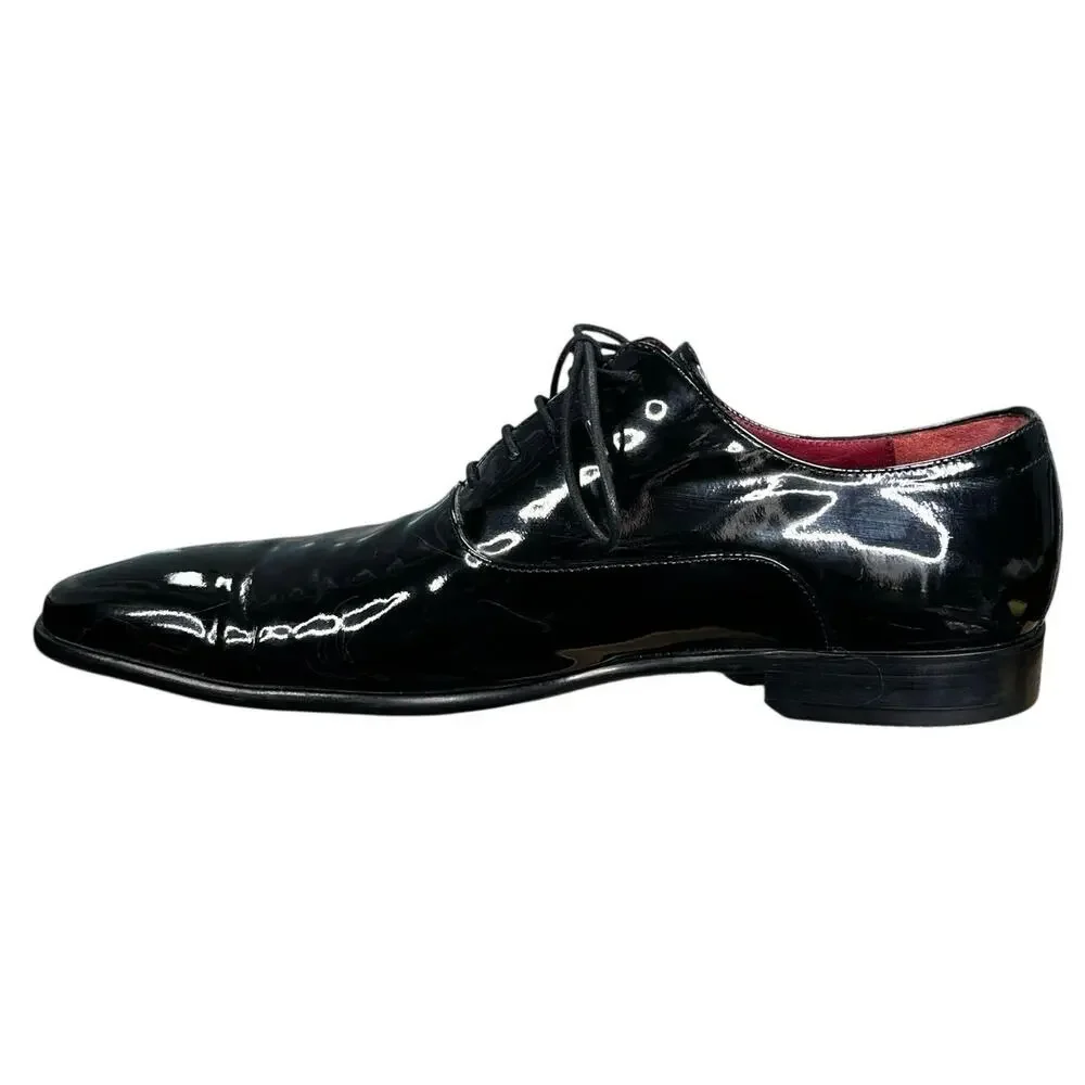 Hugo Boss Men’s Highline Black Patent Leather Plain Toe Oxfords Size US 10
